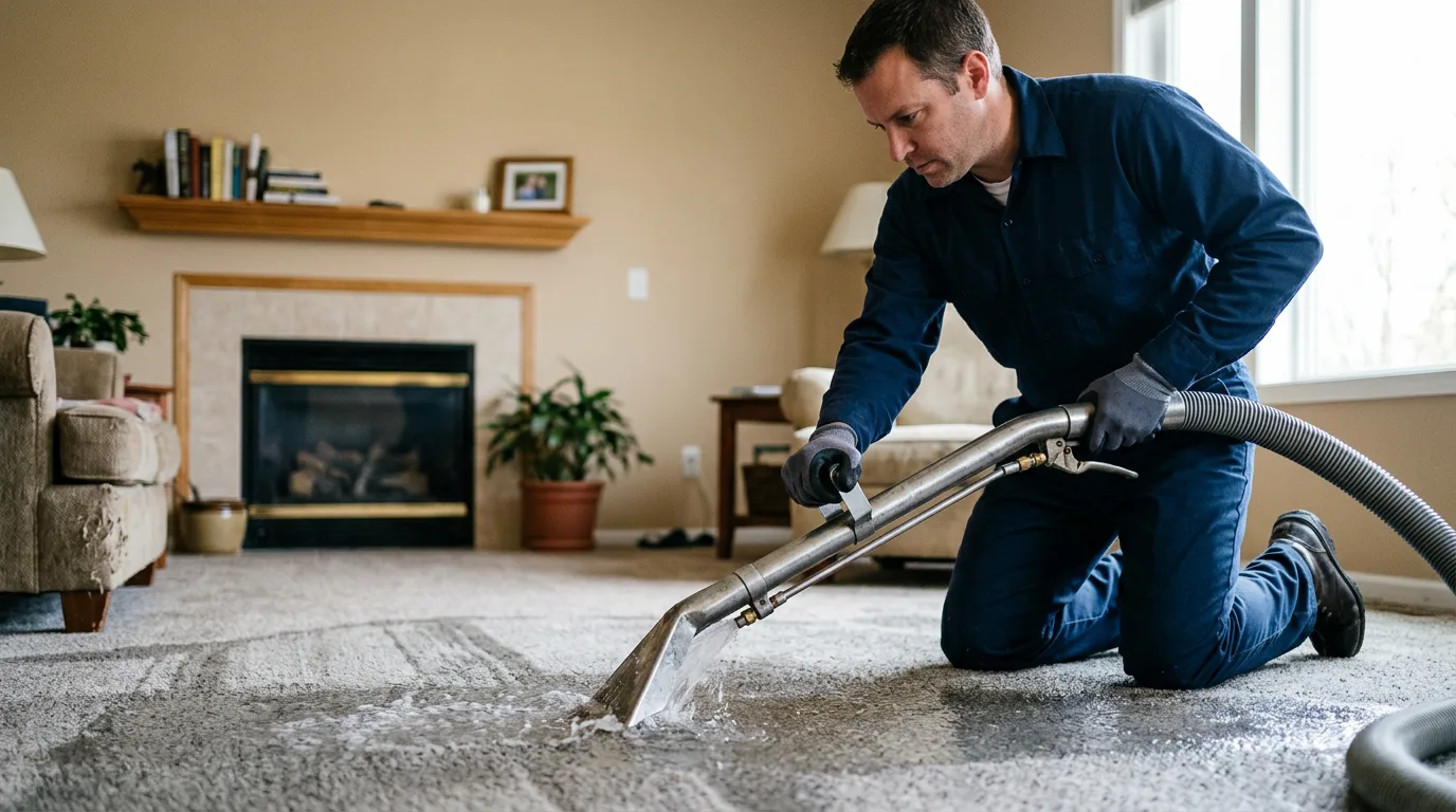Water damage restoration technician working near Bentonville, OH